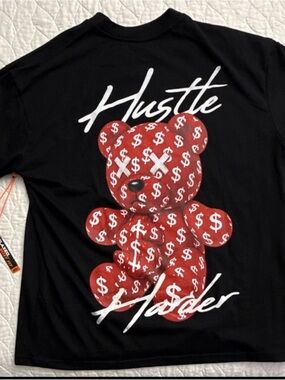 GSTR Black Cotton Tee with White Printed Neck Label